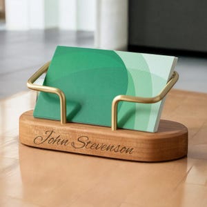 Personalized BUSINESS CARD HOLDER Wood Stand Office Boss Corporate Gift for Him Dad Men Women Her Desk Birthday Boyfriend Custom Engraved