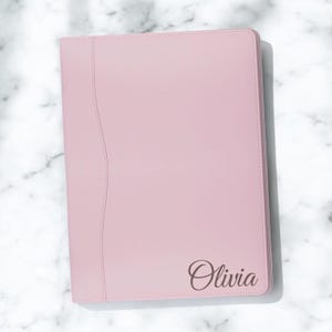 Portafolio de cuero rosa personalizado para mujer, organizador de cuaderno, padrino de boda, regalo para mamá, novia, grabado personalizado