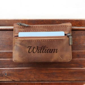 Personalized LEATHER COIN POUCH Purse Case Wallet Change Key Holder Groomsmen Gift for Him Dad Men Her Women Mom Birthday Custom Engraved