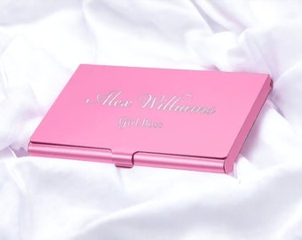 Personalized BUSINESS CARD HOLDER Case Custom Engraved Cases Wallet Birthday Gift for Women Mom Her Gifts Realtor Pink Rose Gold