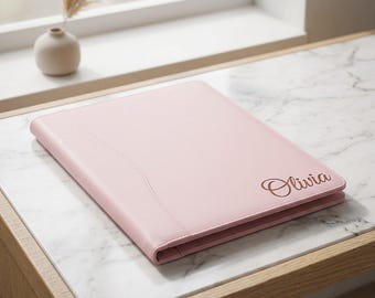 Personalized Pink LEATHER PORTFOLIO for Women Corporate Business Padfolio Cute Birthday Gift for Her Mom Girl Boss Teacher Custom Engraved