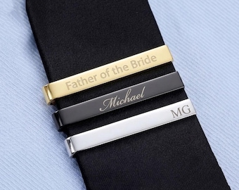 Personalized TIE CLIP for Groomsmen Groom Wedding Birthday Gift for Him Dad Men Father Silver Gold Black Boyfriend Custom Engraved Engraved