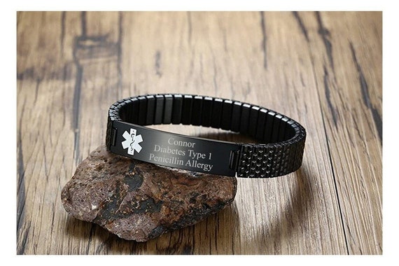 Personalized MEDICAL ID BRACELET Alert Jewelry Parents Birthday Gift for Mom Women Emergency Contact Boyfriend Custom Engraved Engraved