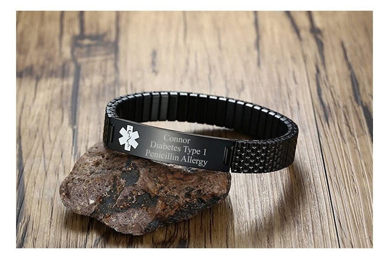 Personalized MEDICAL ID BRACELET Custom Engraved Alert Jewelry Parents Gifts for Mom Dad Grandma Grandpa Men Women Emergency Contact
