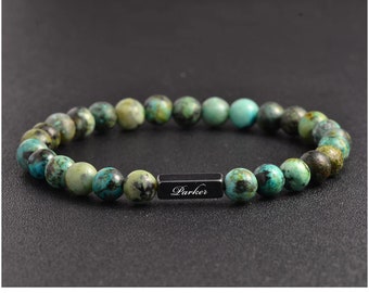 Personalized BRACELET African Stone Turquoise Agate Bead Jewelry Custom Engraved Bracelets Gifts for Him Dad Men Boyfriend Women Blue Green