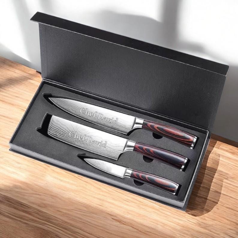 Personalized CHEF KNIFE SET Knives Kitchen Cooking Home Housewarming Groomsmen Gift for Her Mom Him Women Birthday Boyfriend Custom Engraved