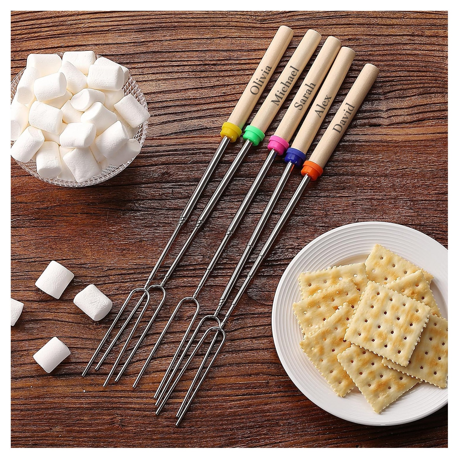 Roasting Sticks For Fire Pit Marshmallow Roasting Sticks, Skewers Telescoping Rotating Forks Set Of Smores Kit