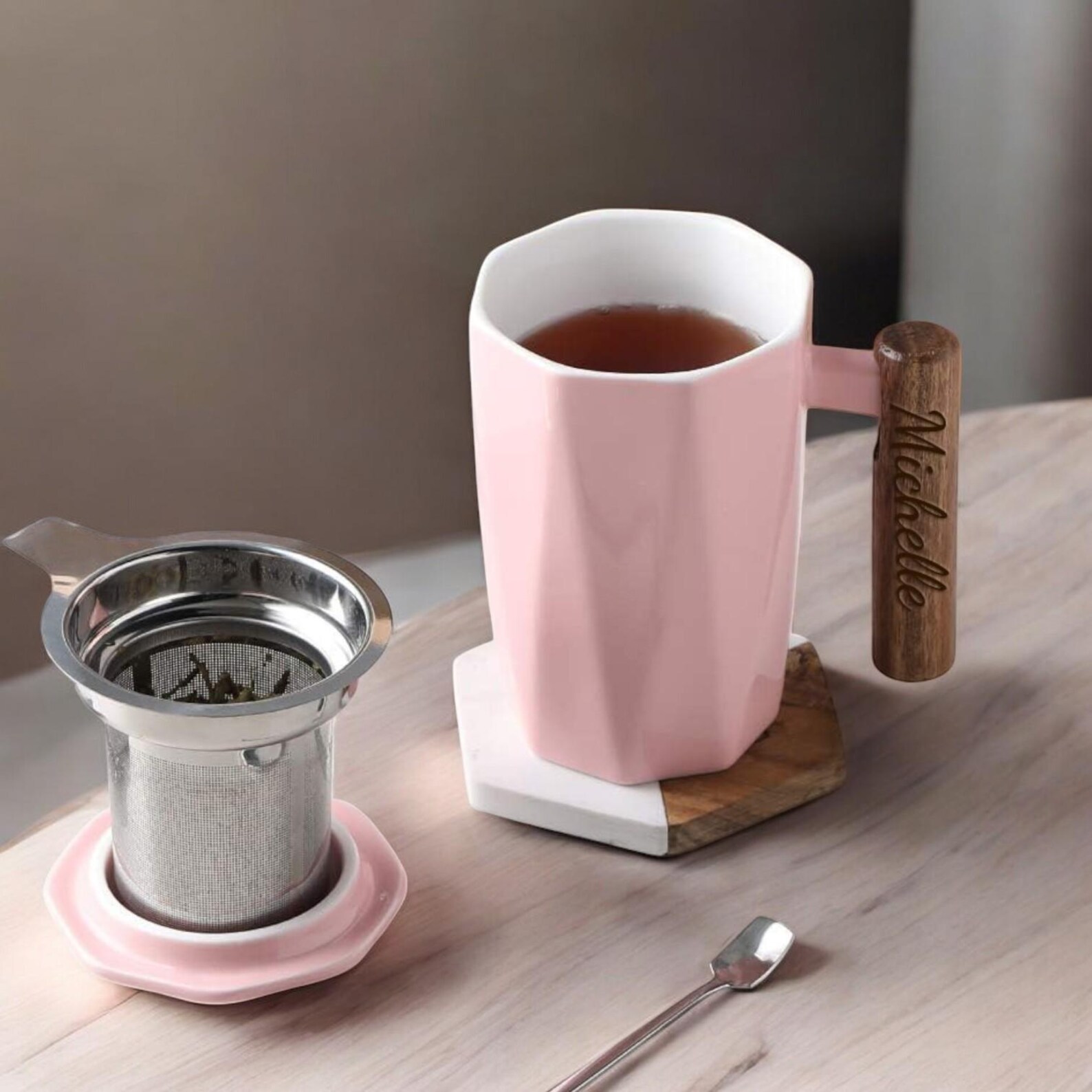 Personalized Ceramic Tea Mug With Infuser 17oz Tea Cup Set Pot Tea ...