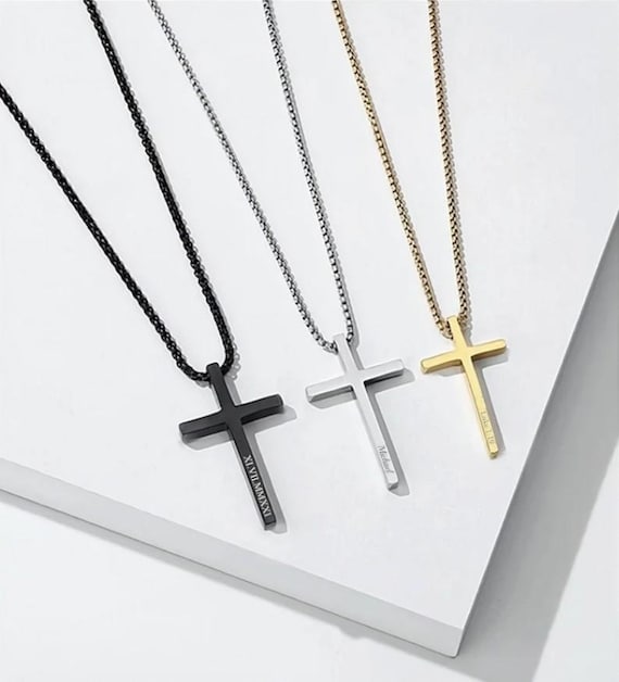 Personalized CROSS NECKLACE for Men Women Pendant Gold Silver
