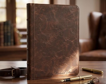 Personalized LEATHER PORTFOLIO for Men Women Corporate Business Padfolio Birthday Gift for Him Dad Her Mom Teacher Coach Custom Engraved