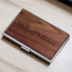 Personalized BUSINESS CARD HOLDER Case Custom Engraved Wood Corporate Gifts for Him Dad Boyfriend Gift for Men Son Her Women Mom image 1