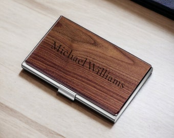 Personalized BUSINESS CARD HOLDER Case Custom Engraved Wood Corporate Gifts for Him Dad Boyfriend Gift for Men Man Man Son Her Women Mom