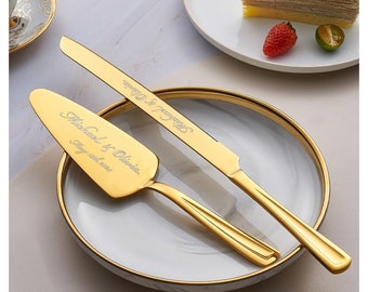 Gepersonaliseerde bruidstaart SNIJSET goud zilver cutter mes serveren server mes aangepaste gegraveerde minimalistische vintage moderne bruid bruidegom