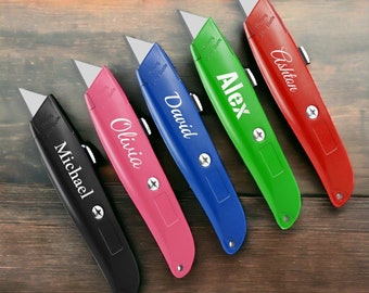 Personalized BOX CUTTER Utility Blade Knive Custom Engraved Tool Knife Groomsmen Gift for Him Dad Men Boyfriend Construction Warehouse Home