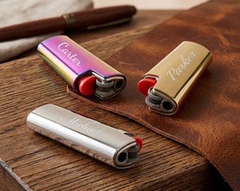 Personalized BIC LIGHTER CASE Cover Sheath Groomsmen Birthday Gift for Him Dad Men Boyfriend Cigar Smoker (J5 Mini) Fathers Day Custom