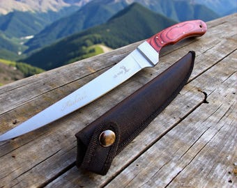 Personalized FILLET KNIFE & SHEATH Fishing Lover Birthday Gift for Him Dad Men Boyfriend Grandpa Hunting Camping Fathers Day Custom Engraved