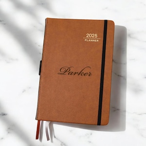 Personalized 2025 LEATHER PLANNER CALENDAR Organizer Notepad Notebook Gift for Him Dad Men Her Women Mom Teacher Birthday Custom Engraved