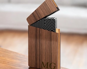 Personalized BUSINESS CARD HOLDER Case Wood Corporate Groomsmen Gift for Him Dad Men Her Women Mom Office Birthday Boyfriend Custom Engraved