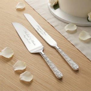 Personalized Wedding CAKE CUTTING SET Silver Gold Serving Cutter Knife Server Minimalist Rustic Vintage Classic Engagement Custom Engraved