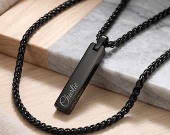 Gepersonaliseerde urnketting in de vorm van een staafje/kubus, crematiesieraad voor mannen en vrouwen, aandenken met menselijke as, honden- of kattenhaar, waterdicht, met gepersonaliseerde gravure.