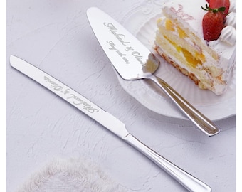 Personalized Wedding CAKE CUTTING SET Gold Silver Cutter Knife Serving Server Knive Custom Engraved Minimalist Vintage Modern Bride Groom