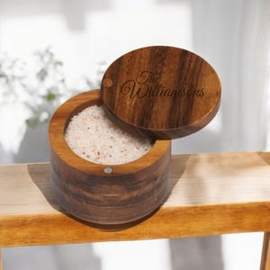 Caja de sal y especias personalizada, tapa de bodega, tarro de azúcar, regalo de inauguración de la casa para mamá, mujer, grabado personalizado