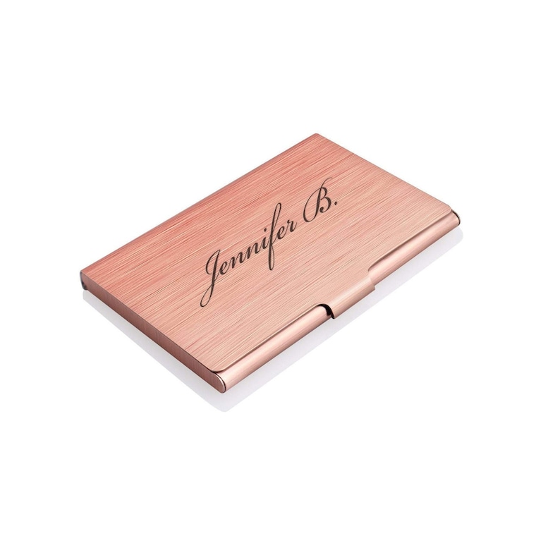 Personalized BUSINESS CARD HOLDER Case Custom Engraved Birthday for Women Mom Her Gift Realtor Pink Rose Gold image 10