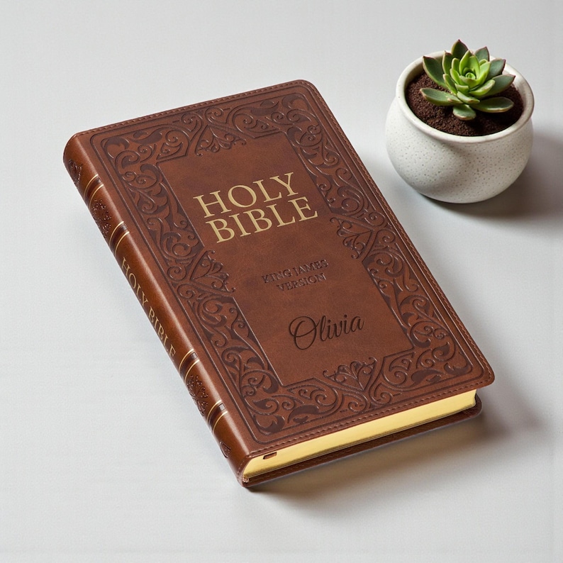 Personalized Leather KJV BIBLE Christian Graduation Birthday Gift for Him Dad Men Her Mom Women Wedding Pastor Fathers Day Custom Engraved image 3