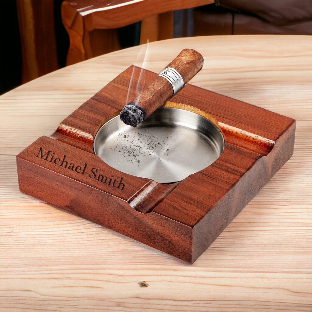 Personalized ASHTRAY Custom Engraved Wood Ashtrays Cigars Accessories