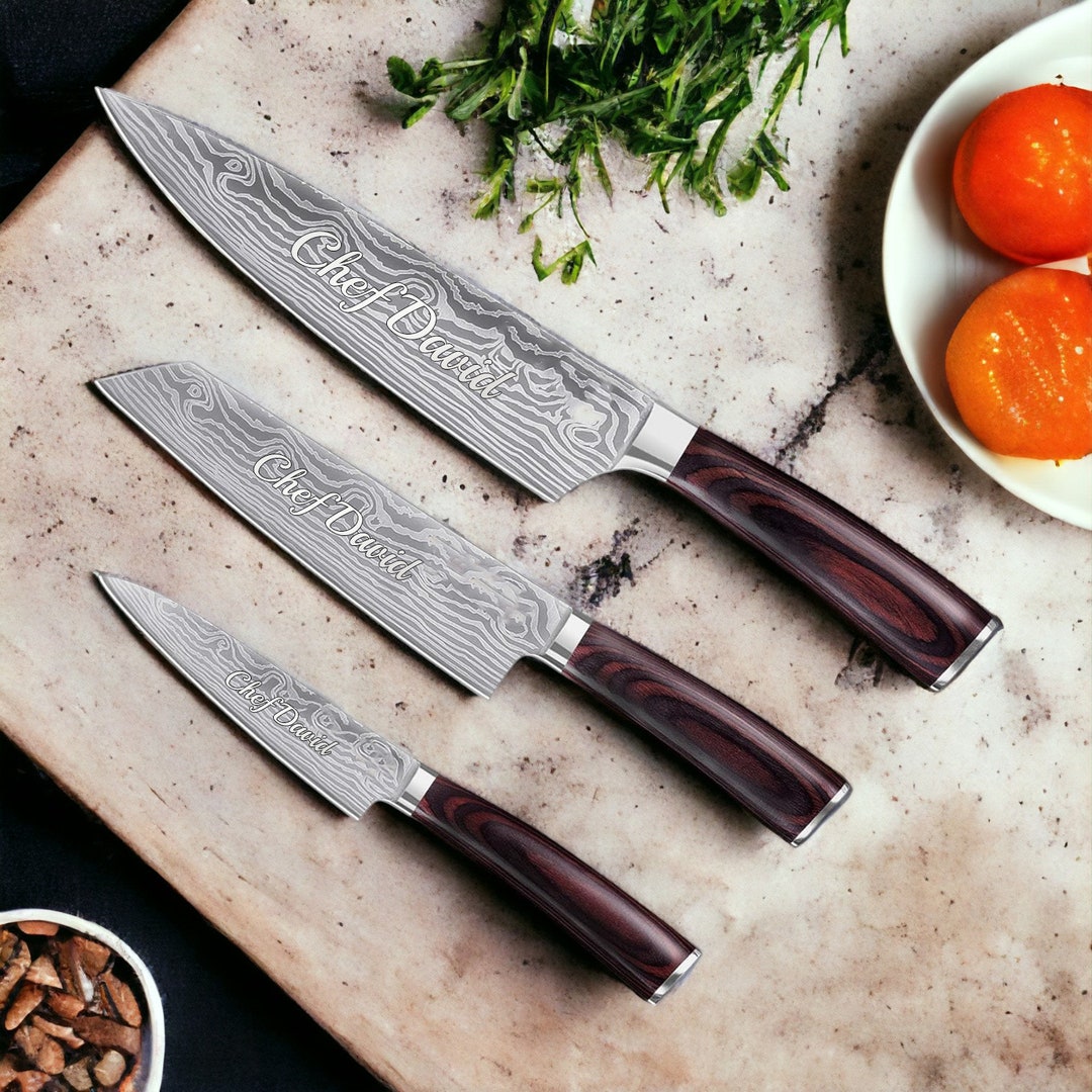 NEW Personalized Hand Forged Big SANTOKU Damascus Chef's Knife Set of 5 BBQ  Knife Kitchen Knife Gift for Her, Gift for Him, Best Men Gifts 