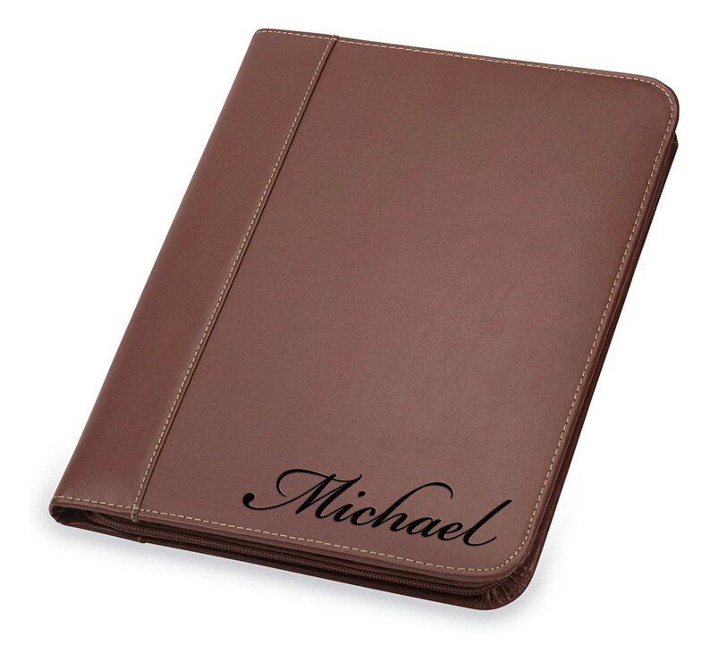 Personalized LEATHER PORTFOLIO ZIPPER Custom Engraved Padfolio Etsy