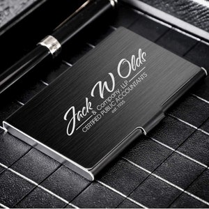 Personalized BUSINESS CARD HOLDER Case Custom Engraved Business Gifts for Him Dad Boyfriend Gift for Men Son Doctor Realtor Corporate Office image 2