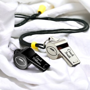 Personalized WHISTLE NECKLACE Coach Gift Coaches Whistles Him Football Basketball Baseball Soccer Tennis Volleyball Birthday Custom Engraved