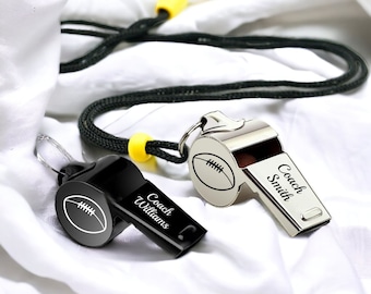 Personalized WHISTLE NECKLACE Coach Gift Coaches Whistles Him Football Basketball Baseball Soccer Tennis Volleyball Birthday Custom Engraved