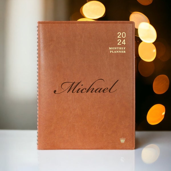 Personalized LEATHER PLANNER CALENDAR Organizer Notepad Notebook Custom Engraved Gifts for Him Her Dad Men Women Boyfriend Mom Teacher 2024