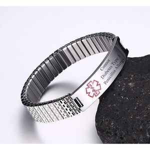 Personalized MEDICAL ID BRACELET Alert Jewelry Parents Birthday Gift for Mom Women Emergency Contact Boyfriend Custom Engraved Engraved Silver