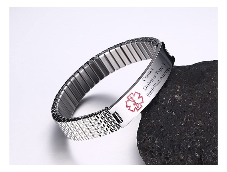 Personalized MEDICAL ID BRACELET Alert Jewelry Parents Birthday Gift for Mom Women Emergency Contact Boyfriend Custom Engraved Engraved Silver