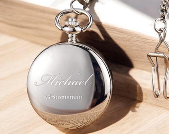 Personalized POCKET WATCH & CHAIN Groomsmen Birthday Gift for Him Dad Men Boyfriend Son Wedding Anniversary Fathers Day Custom Engraved