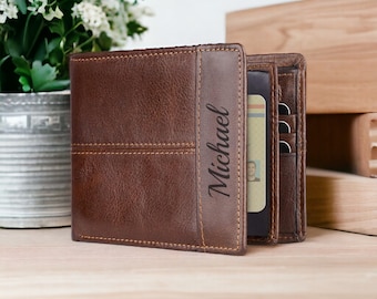 Personalized LEATHER WALLET Groomsmen Gifts for Dad Him Boyfriend Gift for Men Son Husband Custom Engraved Groomsmen Accessories Wallets