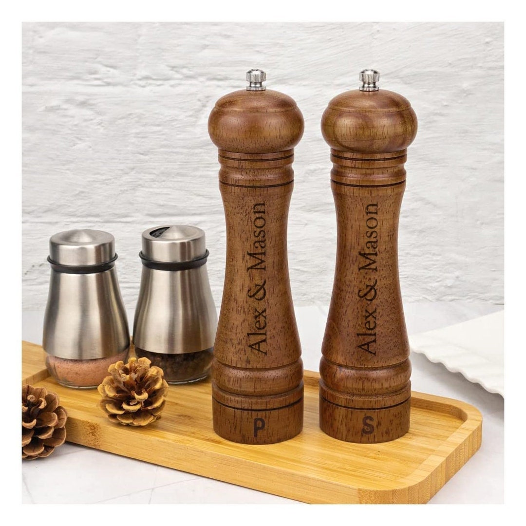 Personalized Engraved Acrylic Salt Shaker & Pepper Mill Set Custom