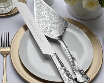 Personalized Wedding CAKE CUTTING SET Gold Silver Cutter Server Knife Anniversary Gift for Her Groom Bride Bridal Shower Custom Engraved