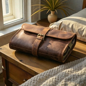 Neceser de cuero personalizado, neceser de aseo, accesorios de viaje para afeitar, regalo de cumpleaños para padrinos de boda, para él, papá, novio, grabado personalizado.
