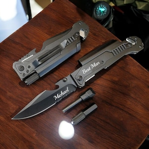 Personalized Flashlight MULTITOOL POCKET KNIFE for Men Knives Groomsmen Gift for Him Dad Travel Birthday Boyfriend Grandpa Custom Engraved