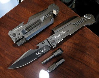 Personalized Flashlight MULTITOOL POCKET KNIFE for Men Knives Groomsmen Gift for Him Dad Travel Birthday Boyfriend Grandpa Custom Engraved