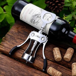 Personalized WING CORKSCREW Wine Bottle Opener Housewarming Groomsmen Gift for Him Her Mom Dad Men Women Wedding Birthday Custom Engraved
