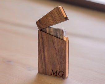 Personalized BUSINESS CARD HOLDER Case Custom Engraved Wood Corporate Gifts for Him Dad Boyfriend Men Son Her Women Mom Office Boss Realtor