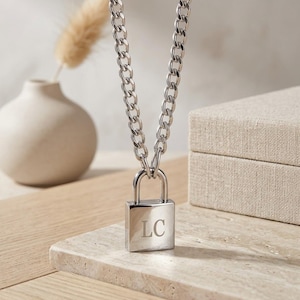 Personalized LOCK NECKLACE Padlock Couple Anniversary Wedding Engagement Birthday Gift for Her Mom Him Men Women Boyfriend Fathers Day image 2