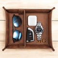 Personalized Leather VALET TRAY Catchall Organizer Custom Engraved Wallet Keys Watch Jewelry Groomsmen Fathers Day Gift for Dad Him Grandpa