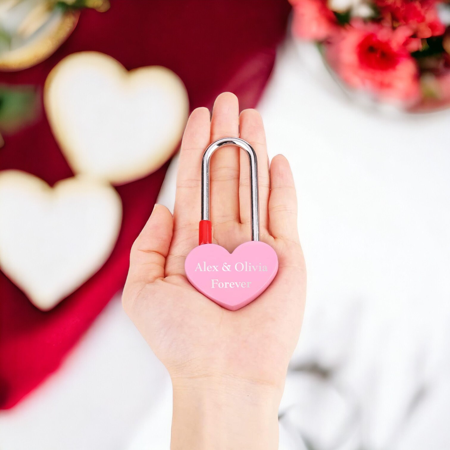 1PC Red Aluminum Alloy Love Lock Heart Padlock – Single Use, No Key, For Lovers, Couples, Valentine's, Anniversary, Wedding, Travel, Bridge (Engravable Surface)