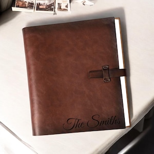 Personalized LEATHER PHOTO ALBUM Wedding Picture Scrapbook Couples Anniversary Gift for Her Mom Dad Women Birthday Custom Engraved Christmas